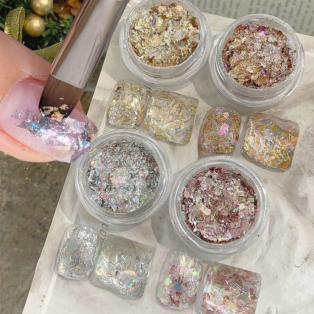 Gold Foil Flakes - 4 potten Sparkly Goud Zilver Folie